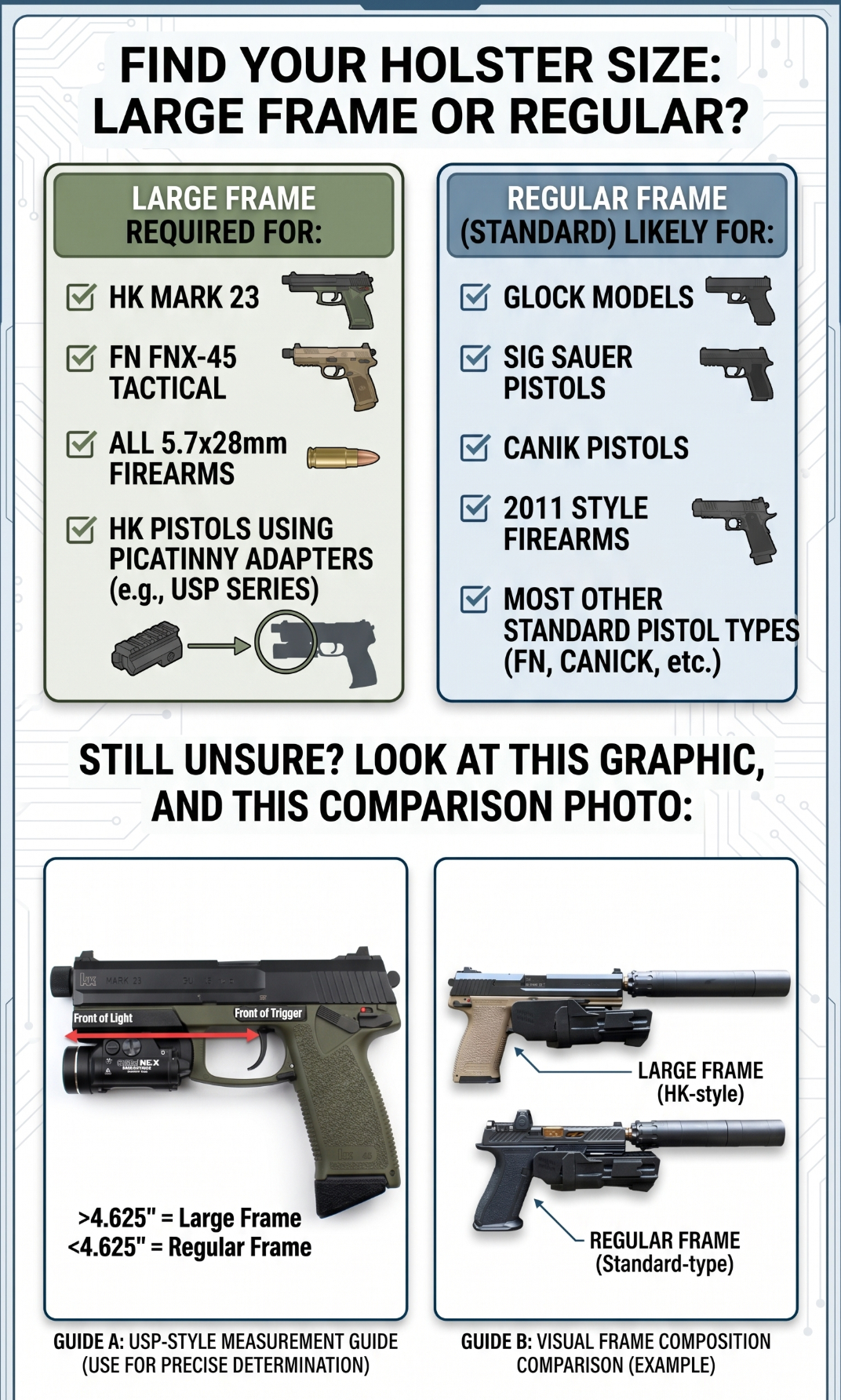 Large frame gun measurement diagram